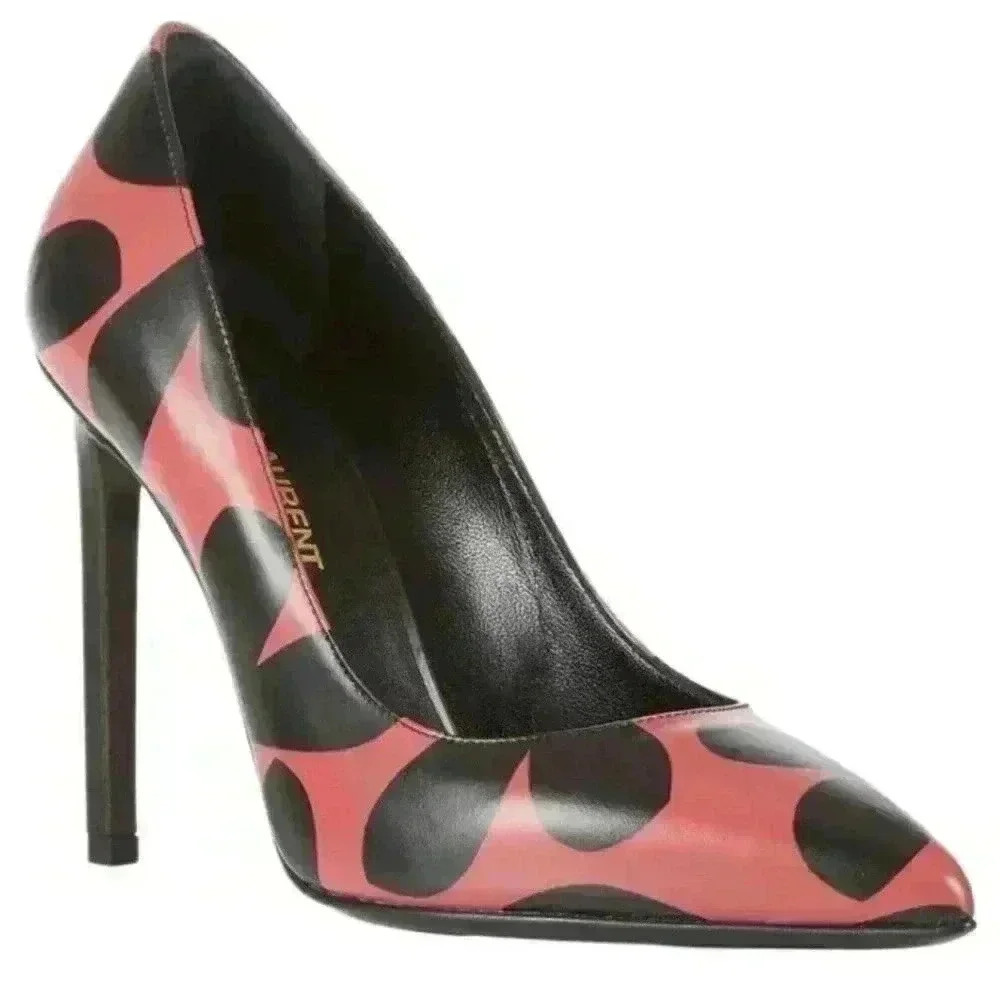Saint Laurent YSL Pumps Big Heart Paris Pointed Toe Stiletto Leather Heels 37 7